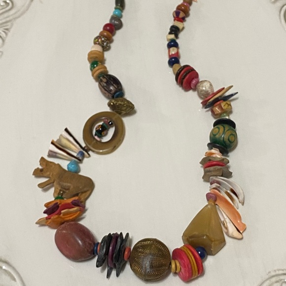 3/22 Unique Vintage Coco Shell Wood Necklace / Boho - Picture 6 of 12